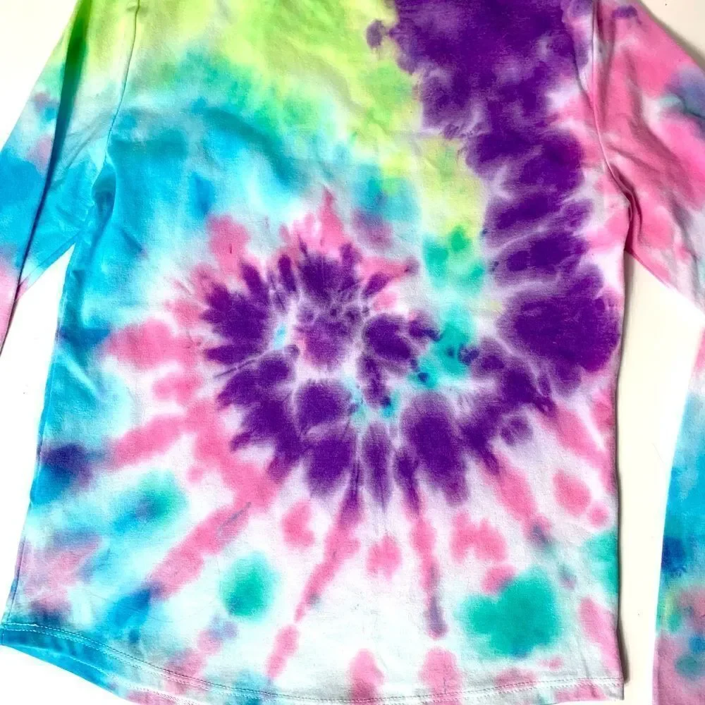 Children’s Handmade Tie Dye Spiral Hippie Boho Woodstock Long Sleeve T Size 7-8